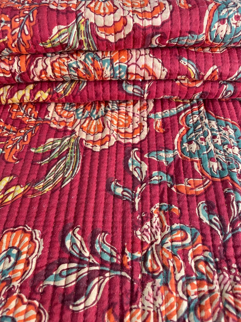 Cotton Fabric, Quilted Fabric, Per-quilted, Vintage Fabric, Indian Fabric, Flower Fabric, Tote Bag, Women Jacket, Placemats, Mother Gift, Home Decor, DIY Project, Sewing Material, Winter Fabric