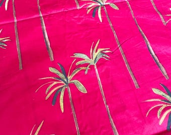 Pink Palm Tree Print Cotton Fabric, Handmade in India, By The Yard