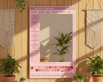 Pink MS Paint Mirror, Retro Computer Paint Mirror, Pixel Window Mirror, Nostalgic Desktop Decor, Aesthetic Pink Wall Mirror