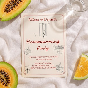 Editable Housewarming Party Invitation, Hand Drawn Party Invitation, New Home Digital Download, Printable Invite, Printable Party Invitation