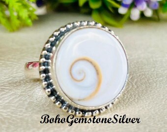Natuurlijke Shiva-oogschelpring sterlingzilver handgemaakte oceaanspiraal edelsteen spirituele bescherming sieraden