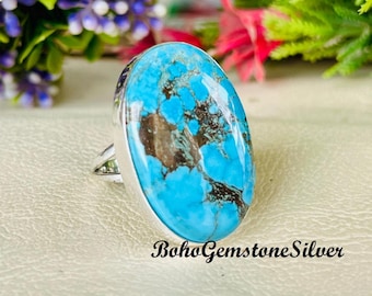 Handmade Natural Tibetan Turquoise Gemstone Ring Vintage Style Boho Statement Jewelry
