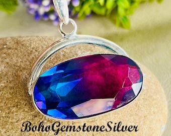 Handmade 925 Sterling Silver Multi Tourmaline Gemstone Pendant Healing Crystal Jewelry