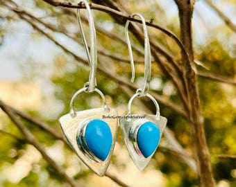 Sleeping Beauty Turquoise Earrings Natural Arizona Gemstone Handmade Sterling Silver Boho Drop Earrings