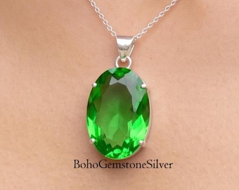 Green Peridot Pendant Handmade 925 Sterling Silver Necklace Healing Crystal Gemstone Jewelry
