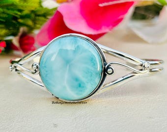 Larimar RI-5893 - Bracciale Rigido In Argento Sterling 925 Fatto A Mano Con Pietre Preziose