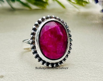 Natural Pink Ruby Gemstone Ring Handmade 925 Sterling Silver Ring Boho Statement  jewelry