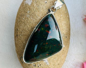 Natuurlijke Bloedsteenhanger Rood Groen Heliotroop Edelsteenketting Handgemaakte 925 Sterling Zilveren Healing Sieraden