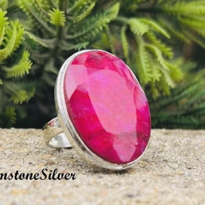 Bague rubis du Cachemire naturel fait main en argent sterling 925, bijoux en pierres précieuses roses bohèmes