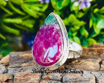 Rubin Zoisit Ring Handmade 925 Sterling Silber Grün Rosa Edelstein Schmuck