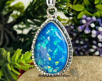 Australian Triplet Opal Pendant 925 Sterling Silver Handmade  Rainbow Fire Opal Gemstone Jewelry