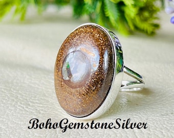 Australische Boulder Opal Edelsteenring 925 sterlingzilver handgemaakte sieraden Boho statement ring