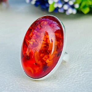 Baltic Amber Gemstone Ring Handmade 925 Sterling Silver Vintage Style Statement Jewelry