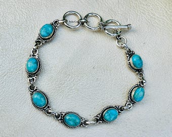 Pulsera de turquesa azul, joyería de piedras preciosas naturales, pulsera hecha a mano de plata de ley 925.