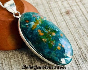 Bloodstone Pendant Natural Green Red Gemstone 925 Sterling Silver Handmade Healing Jewelry