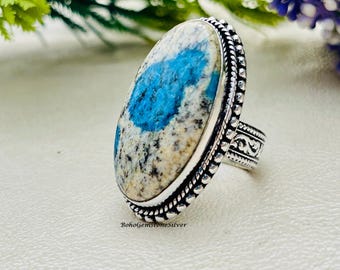 Natural K2 Jasper Ring 925 Sterling Silver Handmade Rare Azurite Granite Gemstone Healing Jewelry