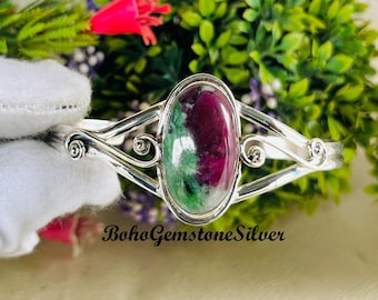 Rubin Zoisit Armreif: Sterling Silber Boho Cuff Armband