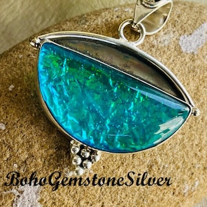 Natural Australian Opal Pendant Sterling Silver | Genuine Opal Necklace | October Birthstone Jewelry | Unique Handmade