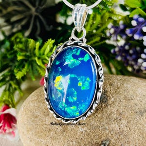 Australian Triplet Opal Pendant Sterling Silver | Genuine Blue Green Opal Necklace | Unique Gemstone