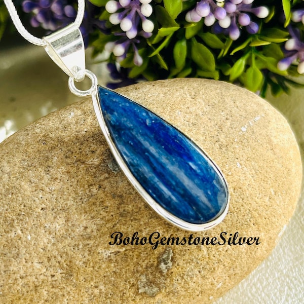 Blue Kyanite Pendant: Sterling Silver Boho Necklace, Healing Stone