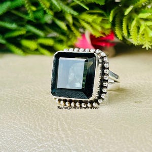Black Tourmaline Statement Ring Sterling Silver Handmade Boho Gemstone Jewelry