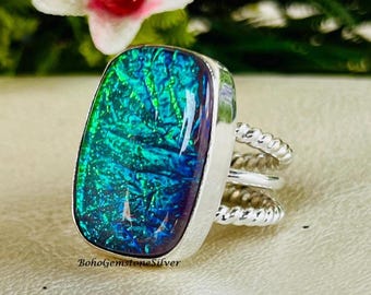 Australian Triplet Opal Ring | Sterling Silver Statement Jewelry Handmade Gemstone Ring