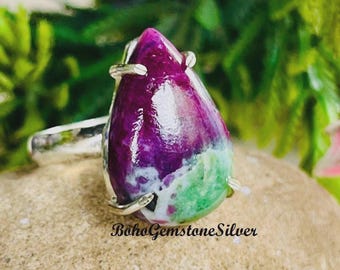 Sterling Silber Rubin Zoisit Ring: Natürlicher Edelstein Schmuck