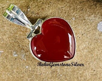 Sterling Silver Carnelian Heart Pendant Necklace: Healing Crystal