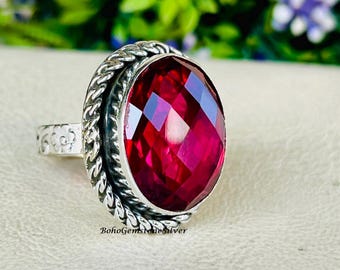 Ruby Gemstone Ring Handmade 925 Sterling Silver Boho Statement Jewelry