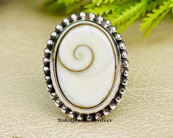 Shiva Eye Shell Ring Protection Gemstone Ring Handmade 925 Sterling Silver Boho Statement Jewelry