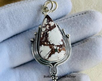 Wilde Pferd Jaspis Anhänger natürliche Edelstein Halskette handgemachte 925 Sterling Silber Schmuck