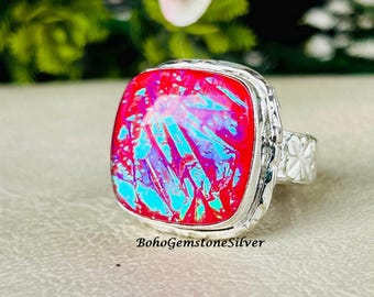 Australian Triplet Opal Ring 925 Silver Flashy  Blue & Green Opal Handmade Gemstone Jewelry