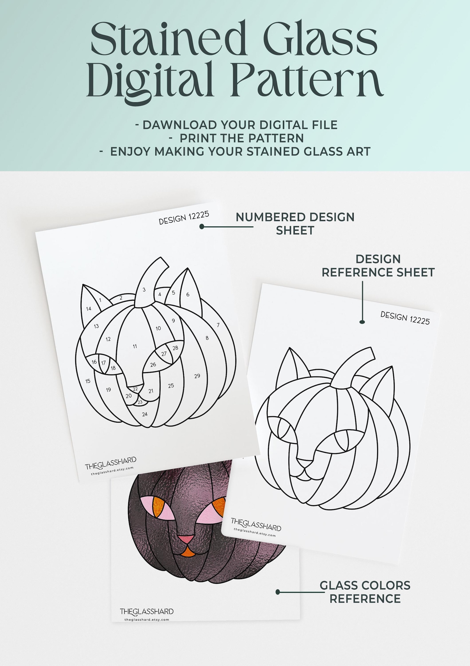 Evil Cat Stained Glass Digital Pattern Download Halloween DIY Stained ...