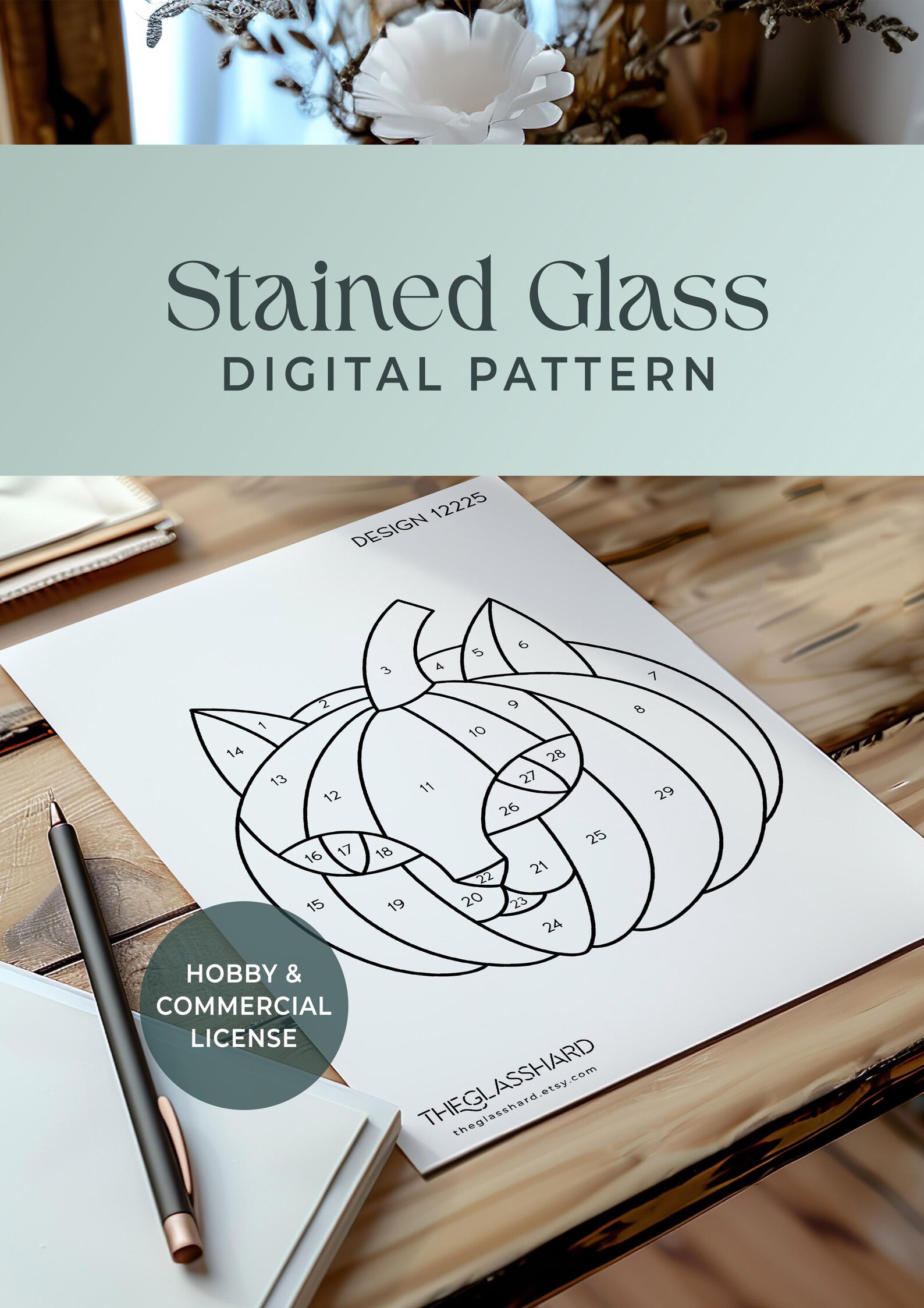 Evil Cat Stained Glass Digital Pattern Download Halloween DIY Stained ...