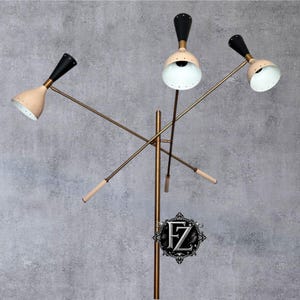 Mid Century Modern Floor Lamp | 3-Arm Brass & Black Standing Light | Italian Style Tripod Lamp | Adjustable Vintage Lighting
