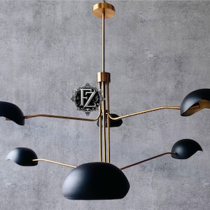 Sputnik Chandelier - Black & Gold Hanging Light - Mid Century - Industrial - Modern - Starburst - Pinwheel - UL Listed