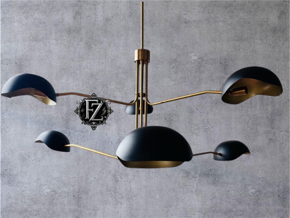 Mid Century Modern Sputnik Chandelier caitlyn minimalist : Black & Brass Starburst Light
