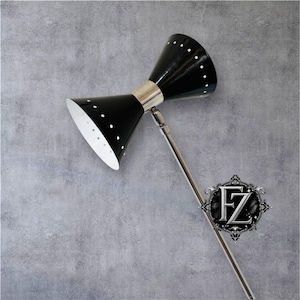 Mid Century Modern Floor Lamp | Atomic Brass Lamp with Black  Cone Shade | Vintage Stilnovo Style Lighting