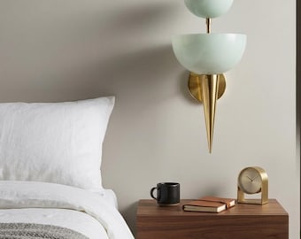 Handcrafted Brass Wall Sconce, Mid-Century Modern Dual Bowl Wall Lamp, Unique Bedside Lighting, Modern Home Decor
