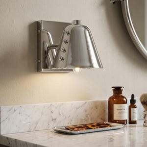 Mid Century Modern Cone Wall Sconce with Rivet Accents, Polished Chrome Finish