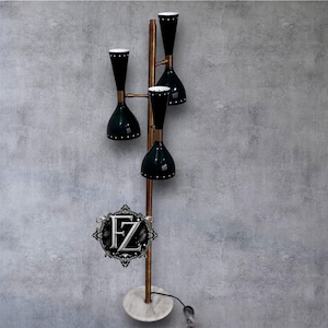 Mid-Century Modern Floor Lamp: Black & Brass 3-Arm Atomic Light