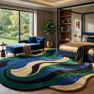 Dywan w kształcie organicznego, tkanego ręcznie | Nowoczesny, abstrakcyjny dywan wełniany | Nieregularny, falisty dywan | Luksusowy, współczesny dywan designerski