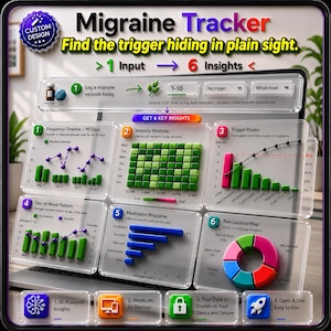 Digital Migraine Tracker, Headache Trigger Pain Journal, Offline HTML Download