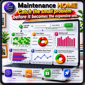 Digital Home Maintenance Tracker, House Repair Service Log, Offline HTML Download