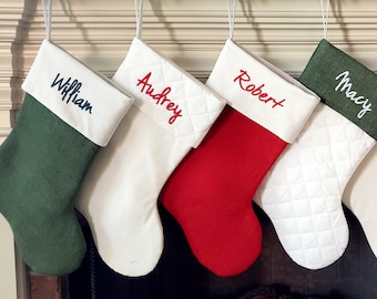 Christmas Stocking. Personalized Christmas Stocking. Red Burlap, Green Burlap & White Quilted Cotton Christmas Stockings. 1 Stocking
