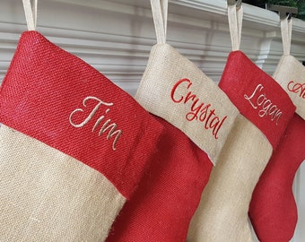 Christmas Stocking. Personalized Christmas Stocking. Natural Burlap and Red Burlap Christmas Stockings, Christmas Stockings. 1 Stocking