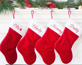 Personalized Christmas Stockings. Traditional Christmas Stocking. Red or Burgundy Velvet Christmas Stocking. Ivory Cream White Quilted top