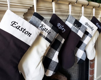 Christmas Stocking. Personalized Christmas Stocking. Black and White Buffalo Check Plaid Christmas Stockings. 1 Stocking