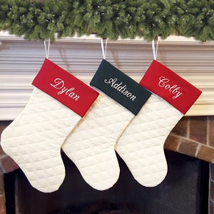 Personalized Christmas Stocking. Quilted Christmas Stocking with Ivory, Rich Red, Forest Hunter Green. Family Christmas Stockings. 7 Styles image 3