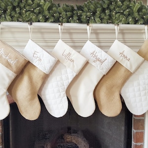 Christmas Stocking. Personalized Christmas Stocking. 8 Styles Christmas Stockings. Natural Burlap, Ivory Cream Quilted. 1 Christmas Stocking image 2